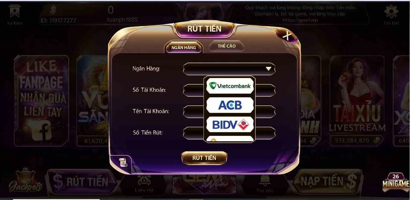 Rút tiền gem win